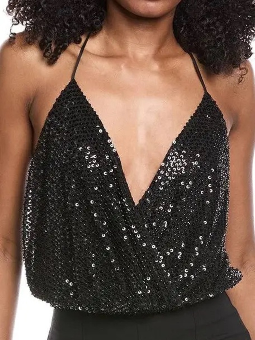 RAMY BROOK Sullivan 70’s inspired Black Sequin Halter Crop Top Small NWT